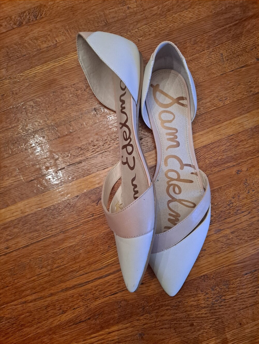 Sam Edelman Two-Tone Pointed D'Orsay Flats in Cream and Tan - Picture 3 of 7